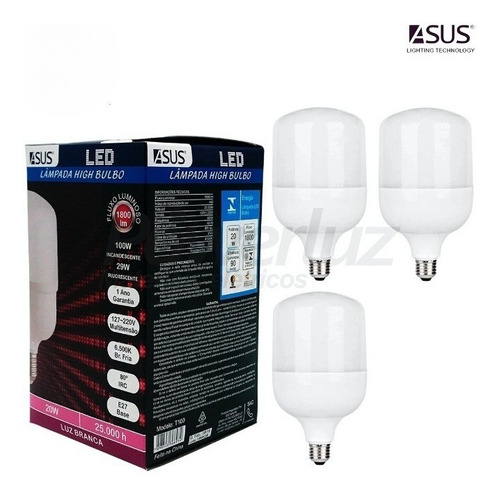 Kit 3 Lâmpadas Led 20w Alta Potência 1800 Lumens E27 Avant