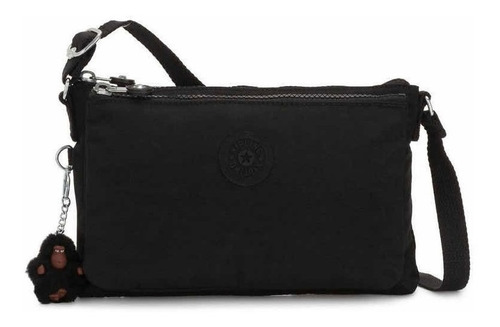 Bolsa transversal Kipling Mikaela design liso de  náilon  black tonal com alça de ombro preta