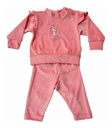 Conjunto Bebe Plush Liso Pant. Y Buzo Bord.nena C volados