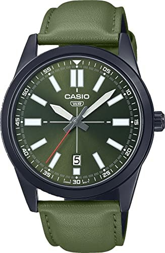 Casio Mtp-vd02bl-3e Reloj Analógico De 3 Manecillas Con Esfe Color de la correa Verde Color del bisel Negro Color del fondo Verde