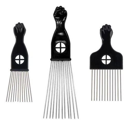 Púas De Metal Para Cabello Afro: Juego De 3 Púas De Metal Pa