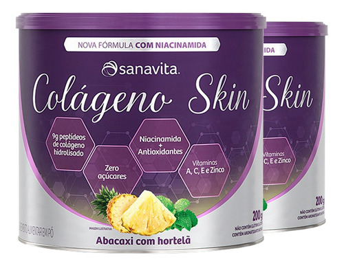 Kit 2 Colágeno Skin Sanavita Abacaxi Com Hortelã 200g