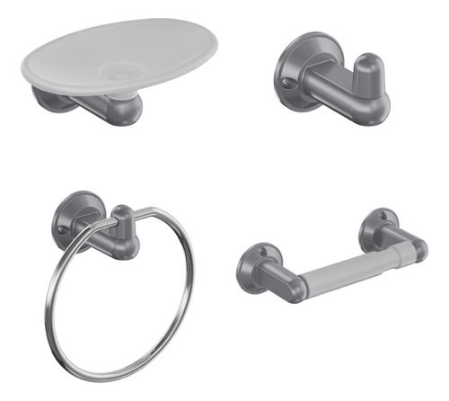 Kit Grival Para Baño Por 4 Accesorios Nilo Gris Perlado