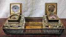 Comprar Antiguo Par De Tinteros De Cristal Con Tapa Ade Bronce