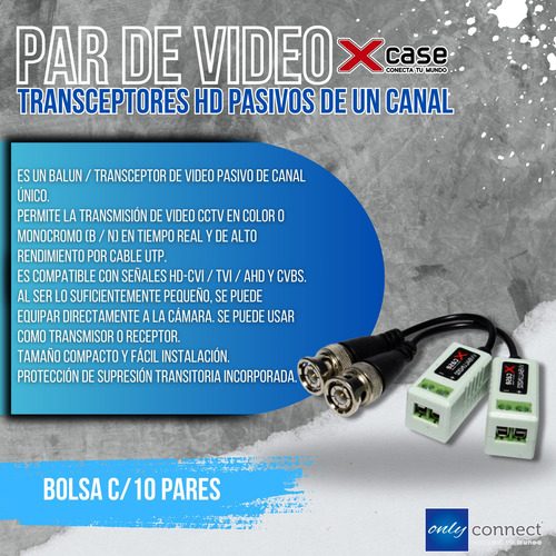 Bolsa C/10 Par Video Balun Hd Pasivo Xcase Terminal Tornillo