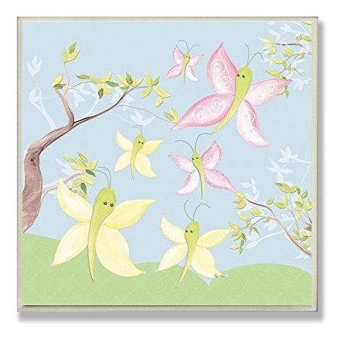 The Kids Room De Stupell Pink And Green Butterflies Square W