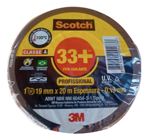 Fita Isolante 3m Scotch 33+ 20 Metros Cx C/ 10 Peças C/ Nfe 