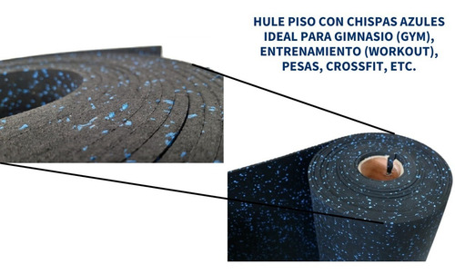 Imagen 2 de 10 de Hule Piso Gimnasio Chispas Azules 1m X 5m Y Espesor De 6mm