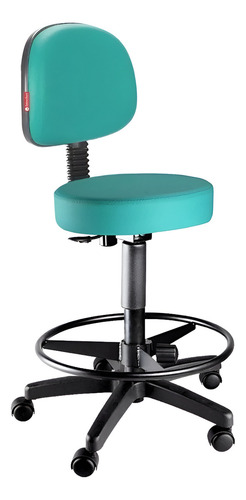 Cadeira Mocho Alto Com Encosto Secretaria Azul-turquesa Cor Azul-celeste