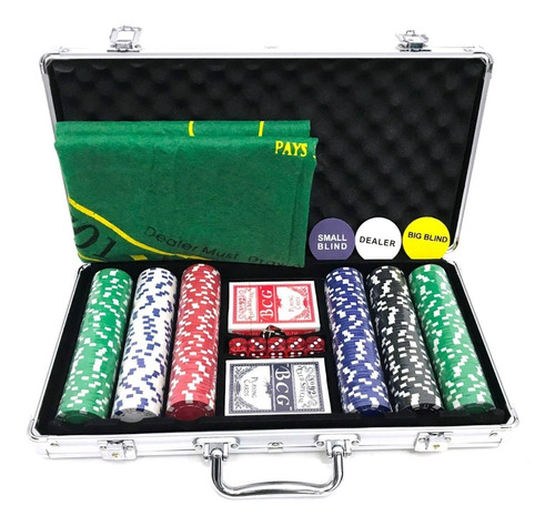 Maleta Kit Jogo Poker 300 Fichas Oficiais, Baralho, Dados