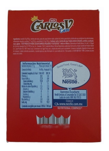Imagen 2 de 2 de Chocolate Carlos V Chocolate Con Leche Sin Azucar 10 Pz