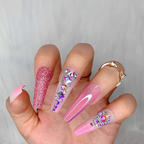 Uñas Press On Artquee 36pzas En Rosa Degradado Con Pedreria