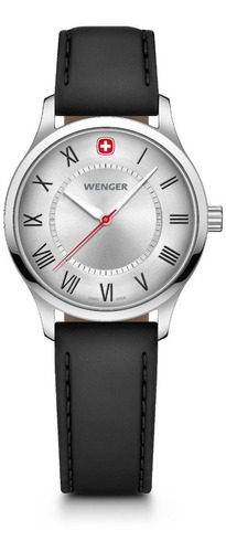 Wenger Reloj City Classic, Negro, 34 Mm Color De La Correa Negro Color Del Bisel Plata Color Del Fondo Plateado