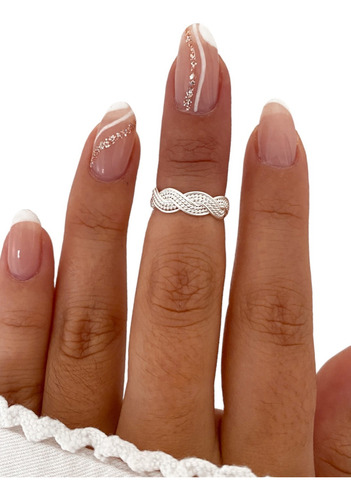 Anillo Midi Trenzado Liso Cruzado Falange Regulable Plata 