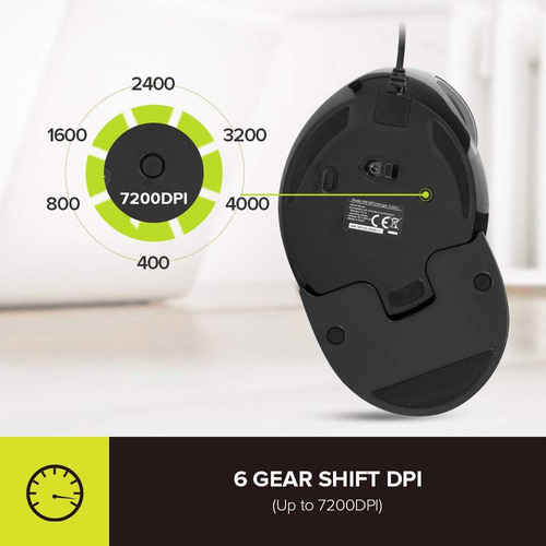 Mouse Ergonômico Com Fio Com 7200dpi, Mouse Vertical Grande