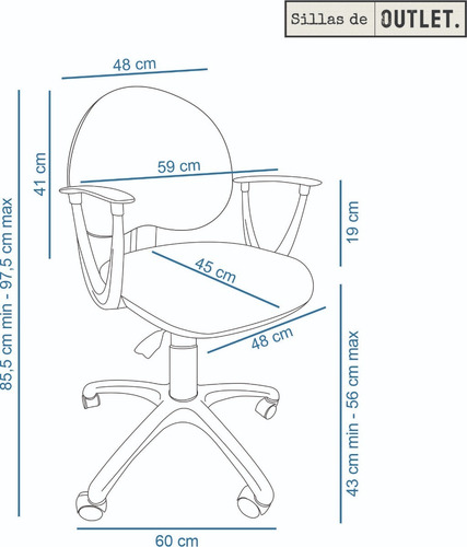 Imagen 3 de 10 de Silla Arcadia Escritorio Pc Trabajo Basculante Neumátic Azul