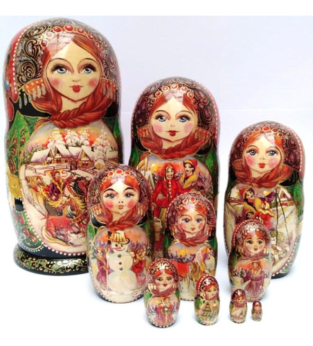 Mamushkas Muñecas Rusas Adornos Madera Casa 25 Cm Set 10 Pcs