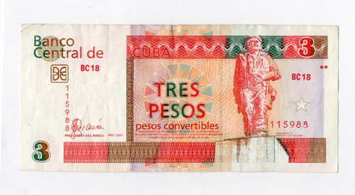 Cuba 3 Pesos 2007 Banco Central De Cuba