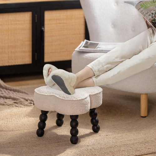 Taburete Otomano Pequeño Con Funda Sherpa Para Sala De Estar