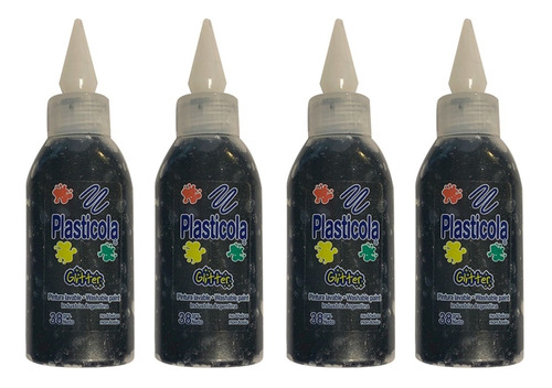 4 Plasticola Glitter Negro 38gr Adhesivo Vinilico Colores
