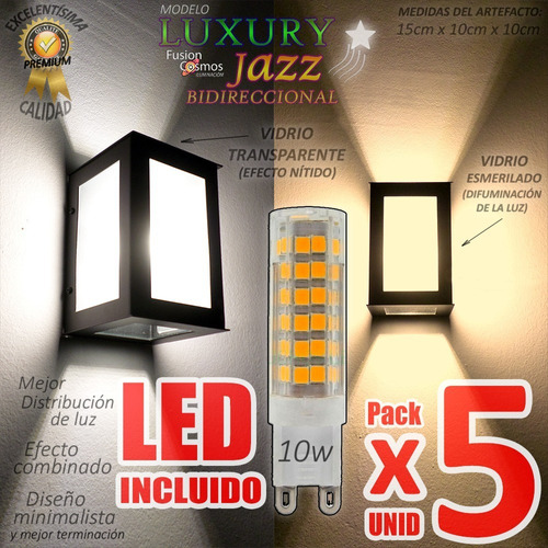 Aplique Pared Exterior Luz Farol Pack X5 Con Lampara Led 10w