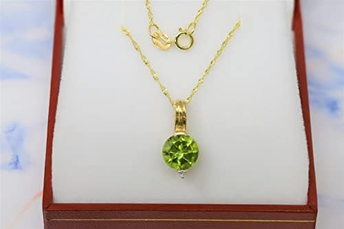 Collar Con Colgante De Peridoto Genuino Redondo De 8 Mm De O