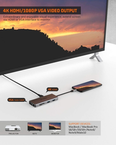 Adaptador Hub Totu 11en1 Usb C Hdmi Vga Red Para Chromebook
