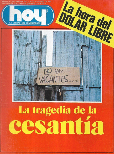 Revista Hoy N° 264 / 17 Agosto 1982 / Tragedia Cesantía