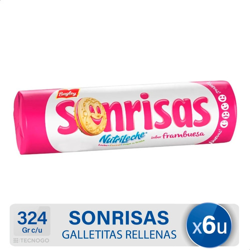 Galletitas Sonrisas Sabor Frambuesa Bagley - Pack X6