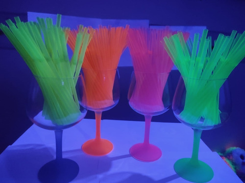 Canudo Neon Festa Neon Flexível Biodegradável 40 Unid Cor Laranja