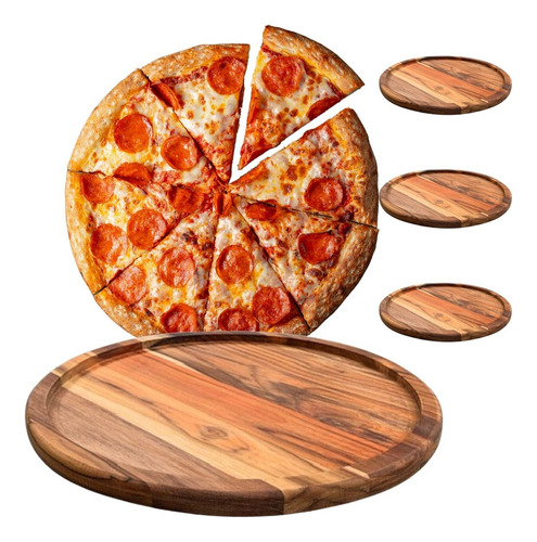 Kit 3 Tábua Suporte De Madeira Para Servir Pizza - 30 Cm