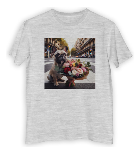 Remera Niño Bulldog Frances En Una Esquina Flores