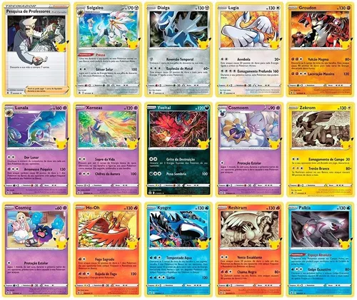 Kit 15 Cartas Pokémon Lendários Celebrações Brilhantes