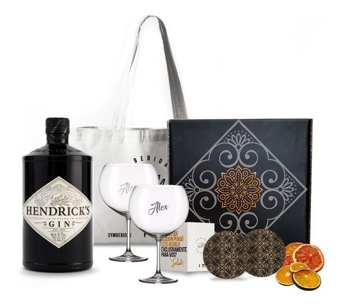 Kit Regalo Gin Hendricks 750ml. Box + 2 Copas Transparentes