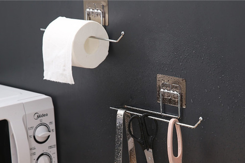 Imagen 7 de 10 de Porta Rollo Papel Toalla De Cocina O Baño Adhesivo A Pared