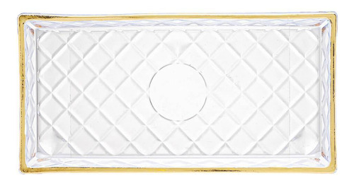 Travessa De Vidro Retangular Diamond Fio De Ouro Lyor