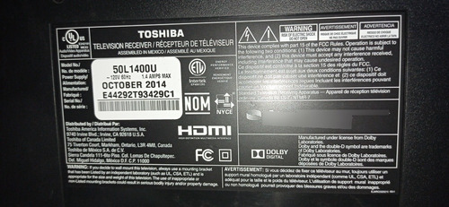 Imagen 9 de 10 de Televisor 50 Toshiba 50l1400u Led Pantalla Partida Nuevo