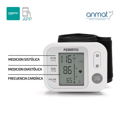 Tensiometro Digital Muñeca Enfermeria Medidor Presion Arterial Automatico FEMMTO