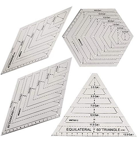 Juego 4 Reglas Acolchado, Plantillas Hexagonales Transp.