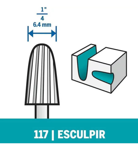 Fresa Alta Velocidad Dremel 117 6,4mm Punta Cónica Minitorno