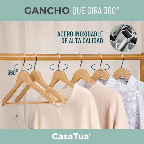 Colgadores De Ropa Madera Set 10 Ganchos Antideslizantes