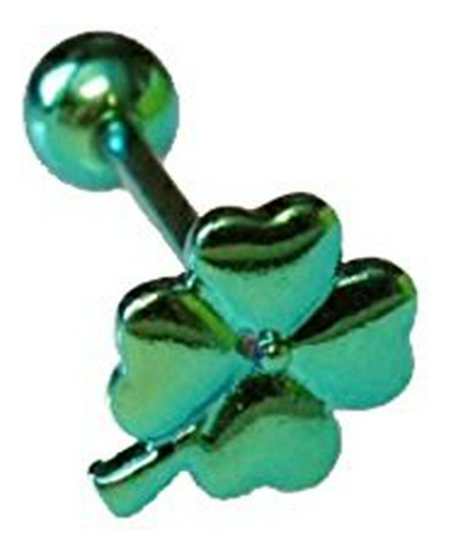 Aros - 1pc Titanium Shamrock Tongue Ring 14g Clover 16mm