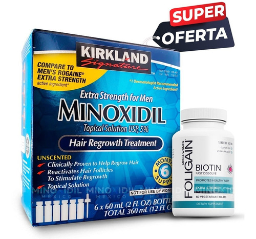 Imagen 1 de 5 de Minoxidil 5% + Biotina 10,000 Ultima Generación 60 Tabletas
