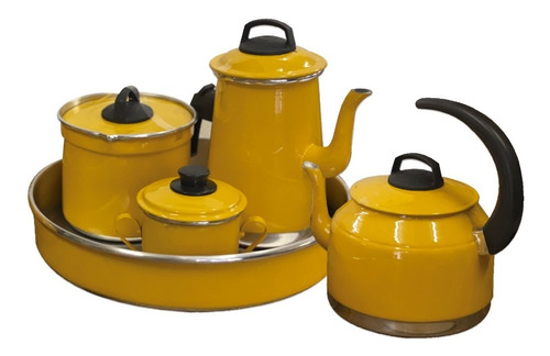 Conjunto Café Bule Chaleira Leiteira Acucareiro Forma Lindo Cor Amarelo