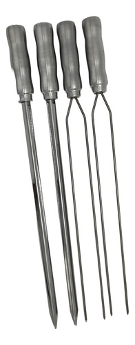 Espetos Inox Para Churrasco 2 Simples E 2 Duplo 44cm Lamina