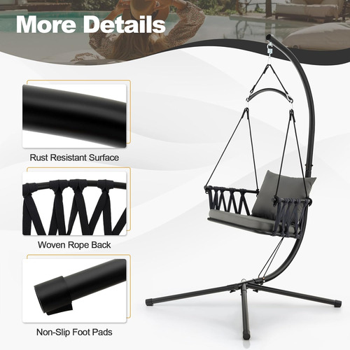 Silla Columpio Plegable Con Toldo Acero Inoxidable Tangkula