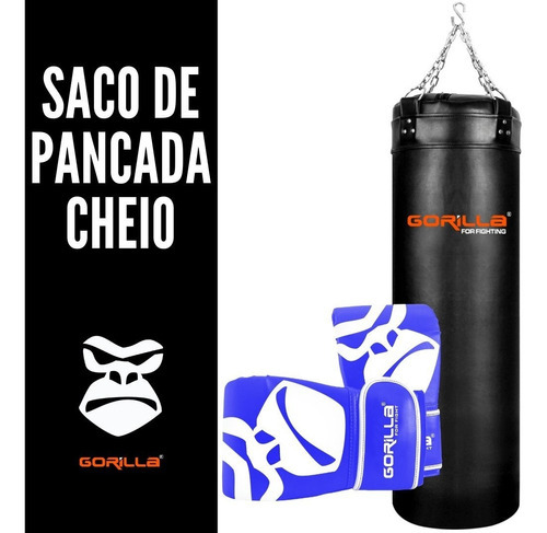 Saco De Pancada 120x100 Cheio + Luva Bate Saco Pro Gorilla Cor Azul