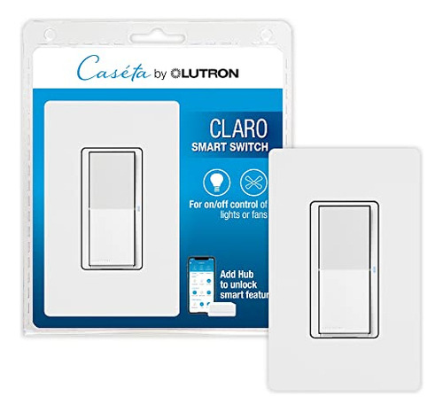 Lutron Claro Smart Switch Con Placa De Pared Para Iluminación Inteligente Caséta, Para Control De Encendido/apagado De Luces O Ventiladores | Dvrfw-5ns-wh-a | Blanco