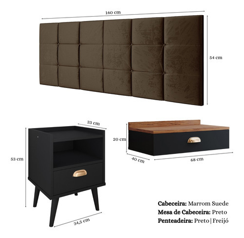 Kit de tocador Bia Box Queen Style Brillante, color negro | Gamuza marrón