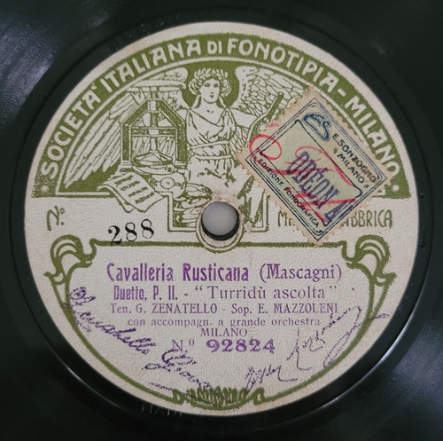 Mazzoleni Cavalleria Rusticana Disco Pasta Fonotipia 92823 (Usado)